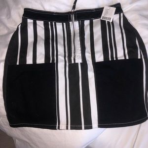 black and white striped jean mini skirt